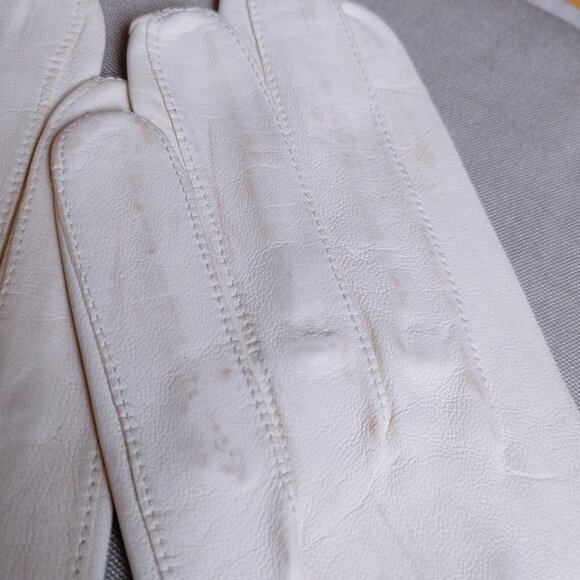 💯% White Leather long Gloves - flower design - Picture 4 of 9